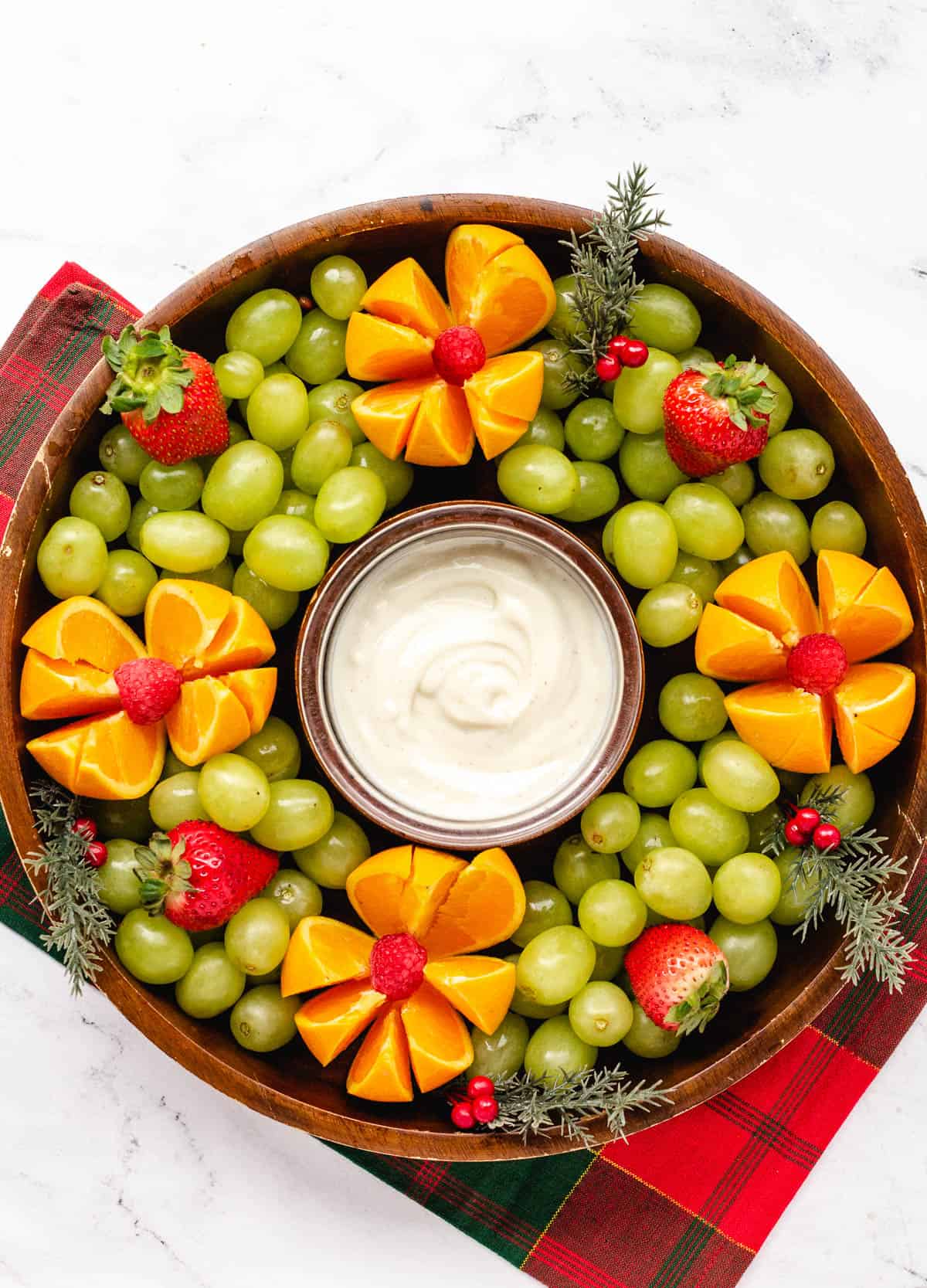 Christmas Fruit Platter on a serving bowl.