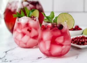 2 cups filled with cranberry mocktails