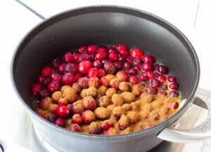 cranberries and cinnamon in pot