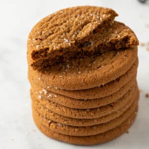 Stack of vegan ginger cookies.