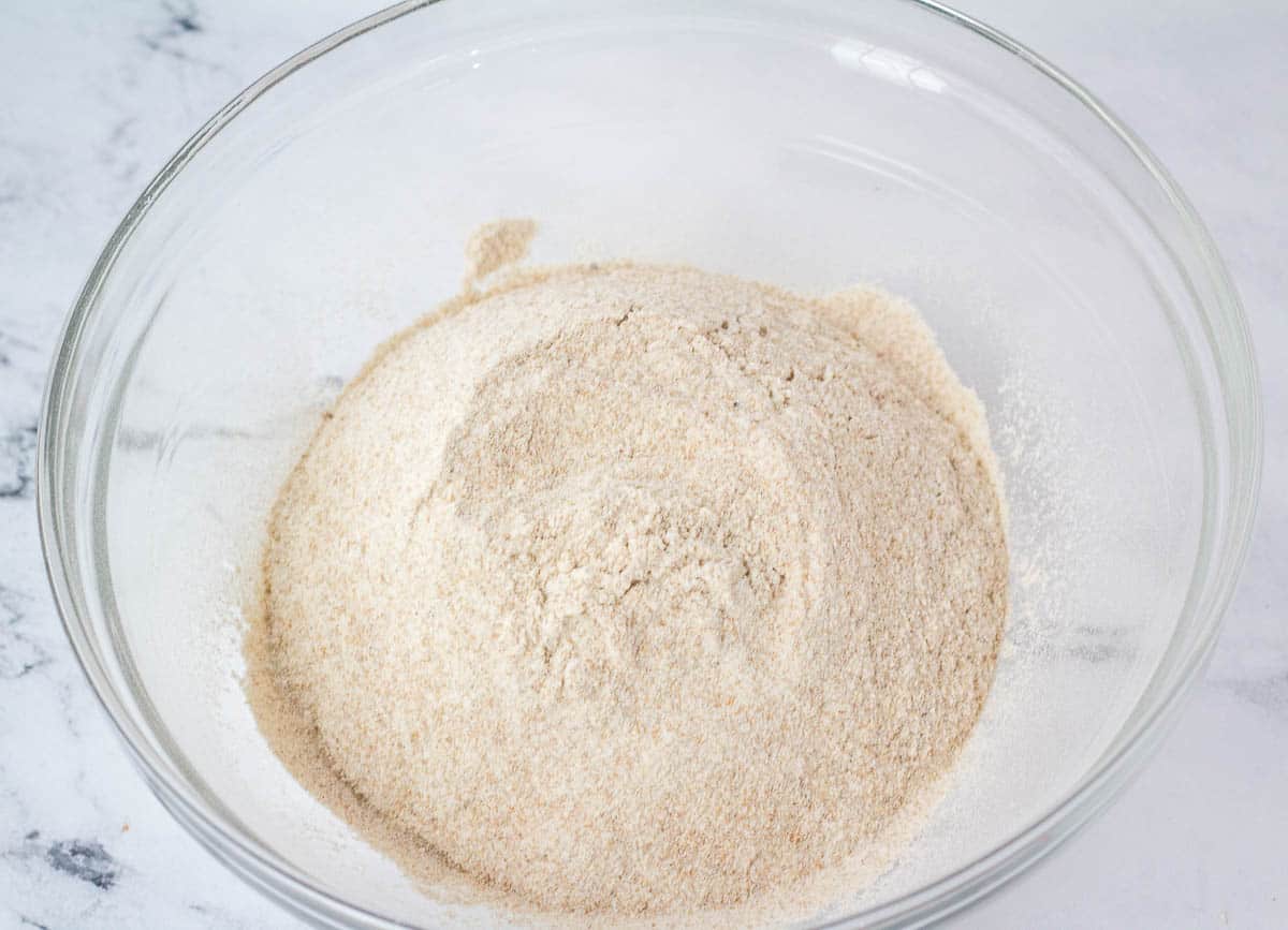 Flour sifted together in mixing bowl.