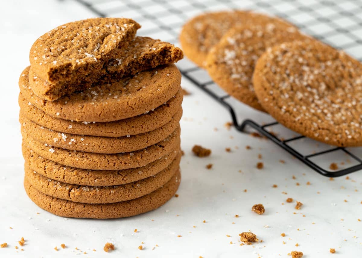 Stack of vegan ginger cookies.