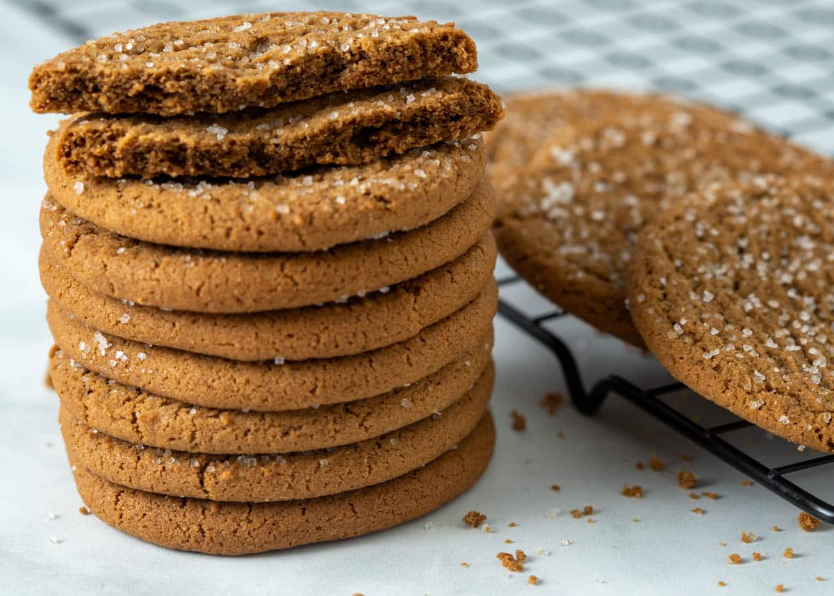 Stack of vegan ginger cookies.