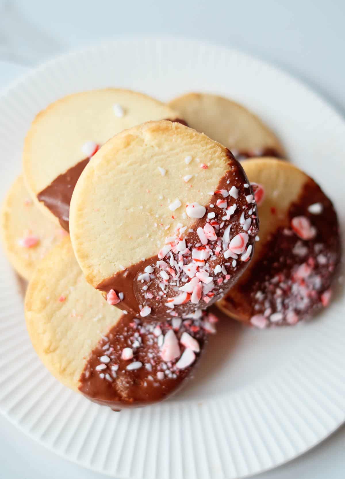 shortbread cookies dipped in chocolate and peppermint candy