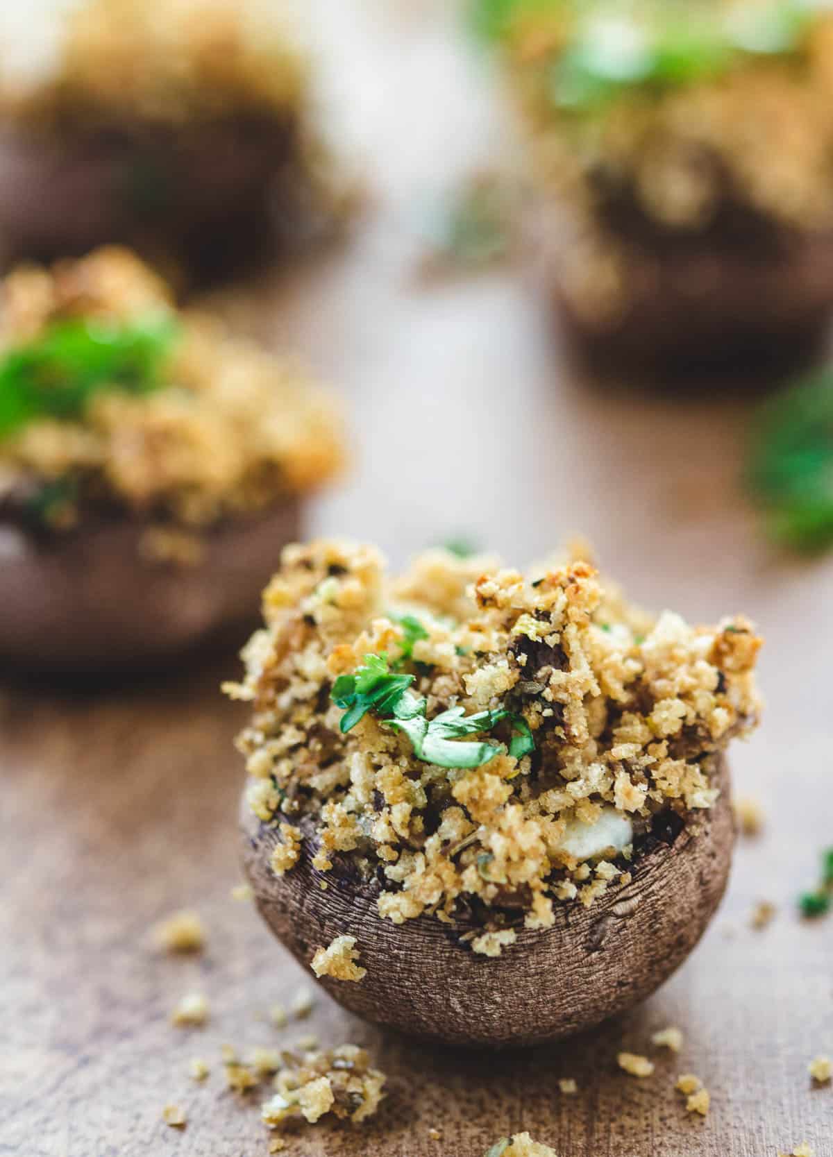 mushroom stuffed with breadcrumbs topped with parsley