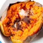 air fryer baked sweet potato with butter and brown sugar