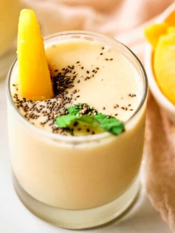 banana peach smoothie in glass