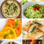 Vegan party snacks collage.