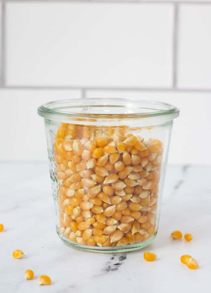 corn kernels in glass mason jar
