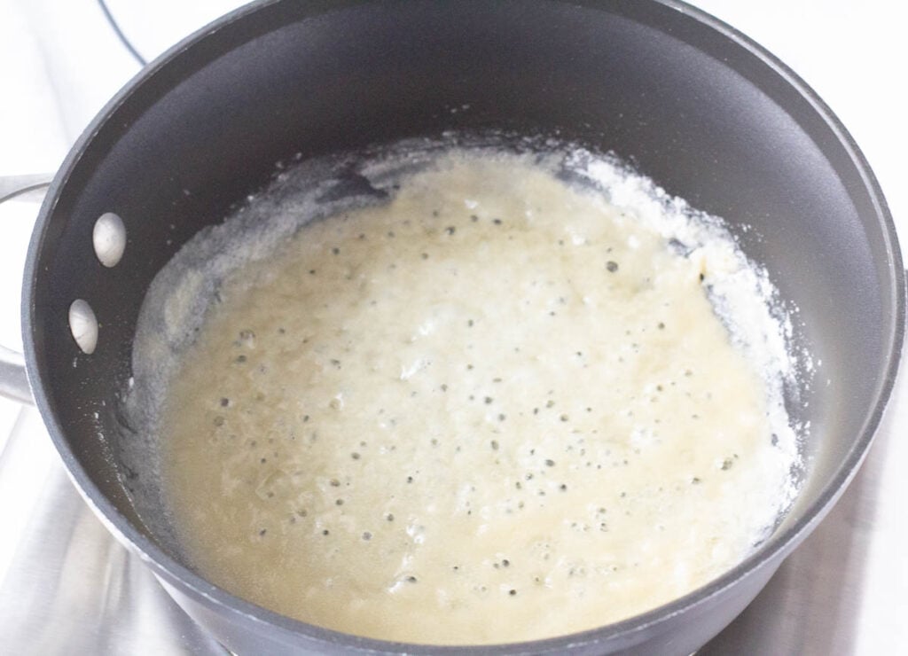 butter and flour roux in pot
