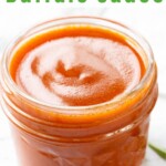 vegan buffalo sauce in glass jar