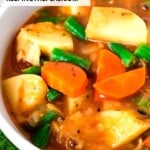 vegan Irish stew in white bowl