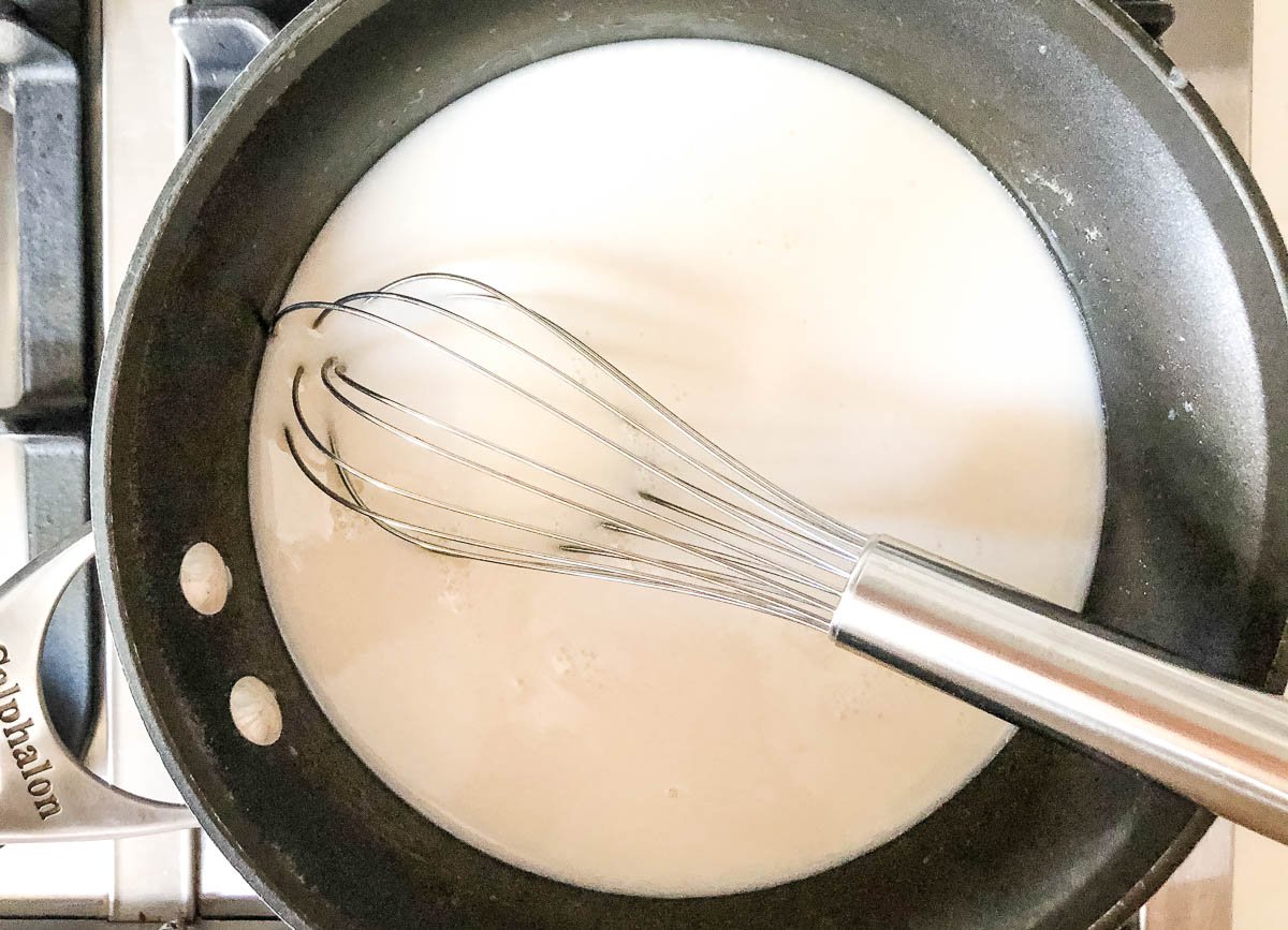 coconut milk whisked together in pot