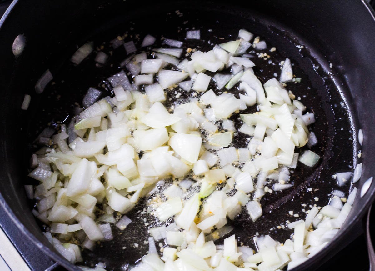Sautéd onions and garlic in pot.