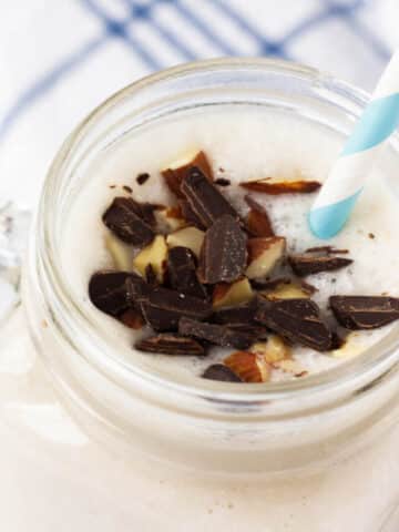 vegan milkshake with chocolate and almond on top