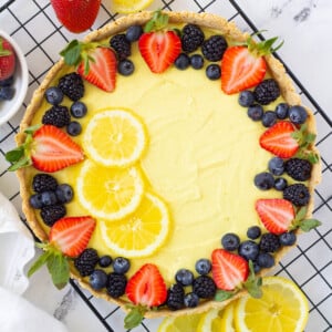 vegan tart with lemon custard and fresh berries