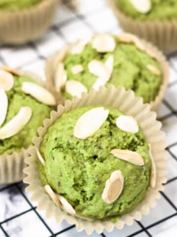 matcha muffins topped with almonds