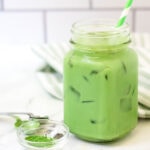 iced starbucks matcha latte recipe in glass mug