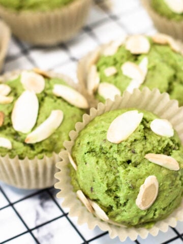 matcha muffins topped with almonds