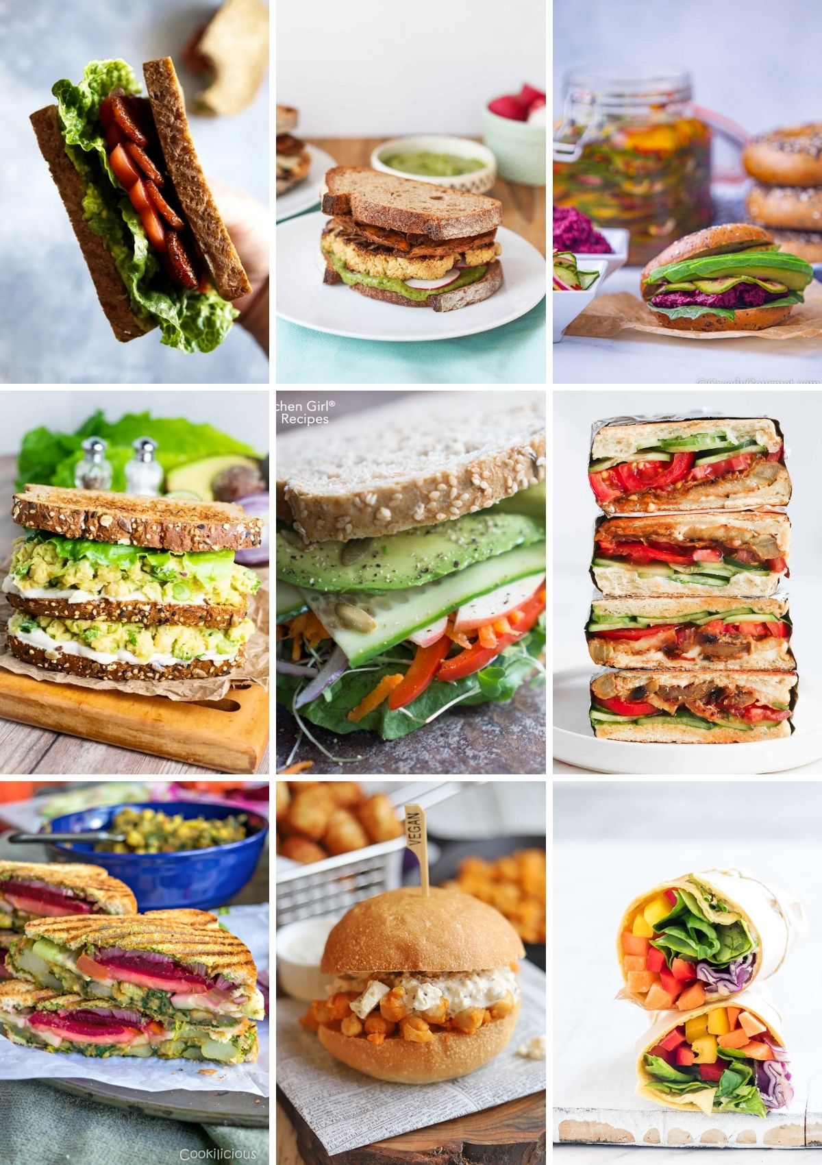 collage of vegan sandwich recipes