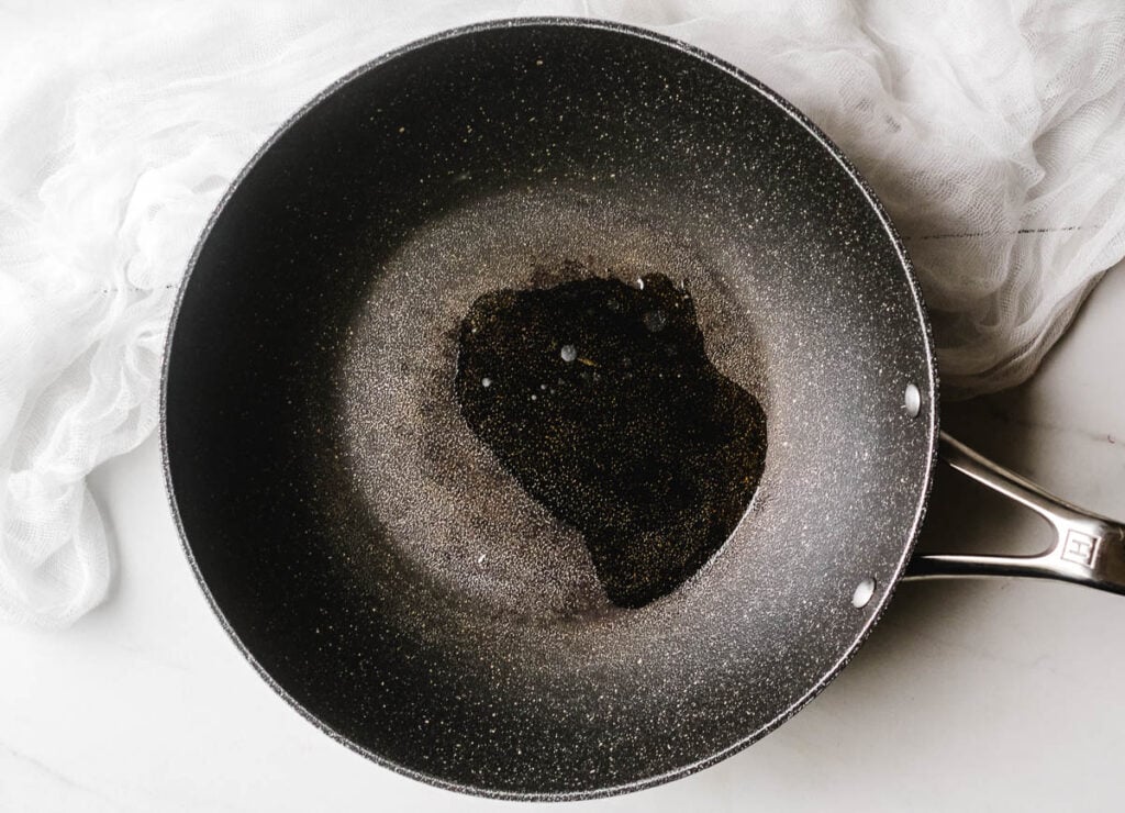 Sesame oil in pan.