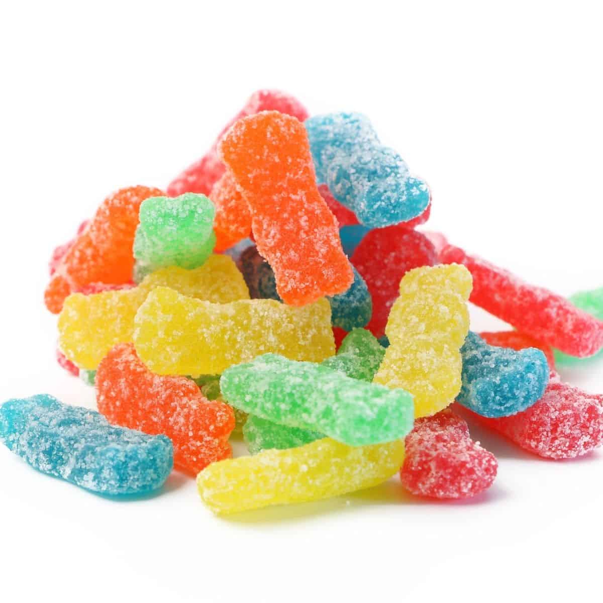 A pile of colorful Sour Patch kids. 