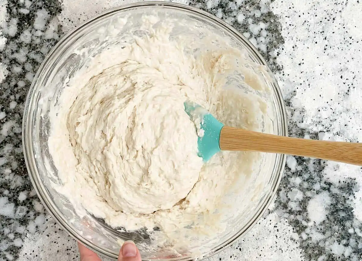 Scone dough in mixing bowl. 