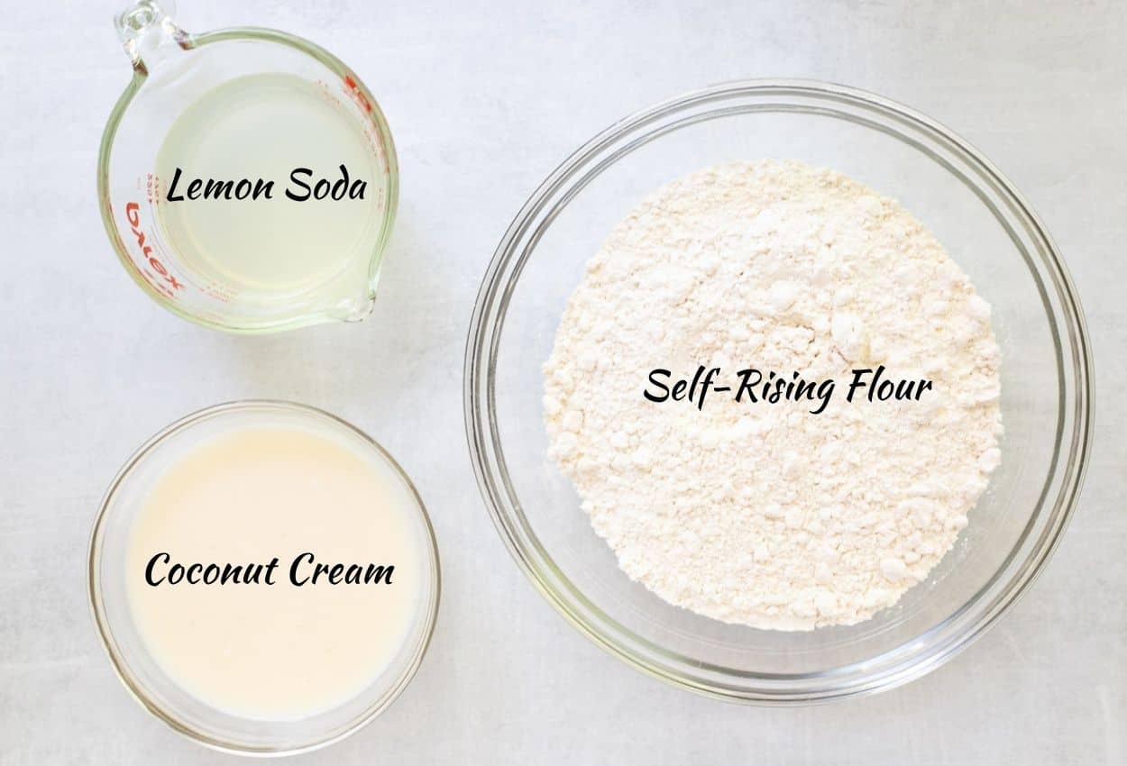 Self-rising flour, coconut cream, lemon soda.