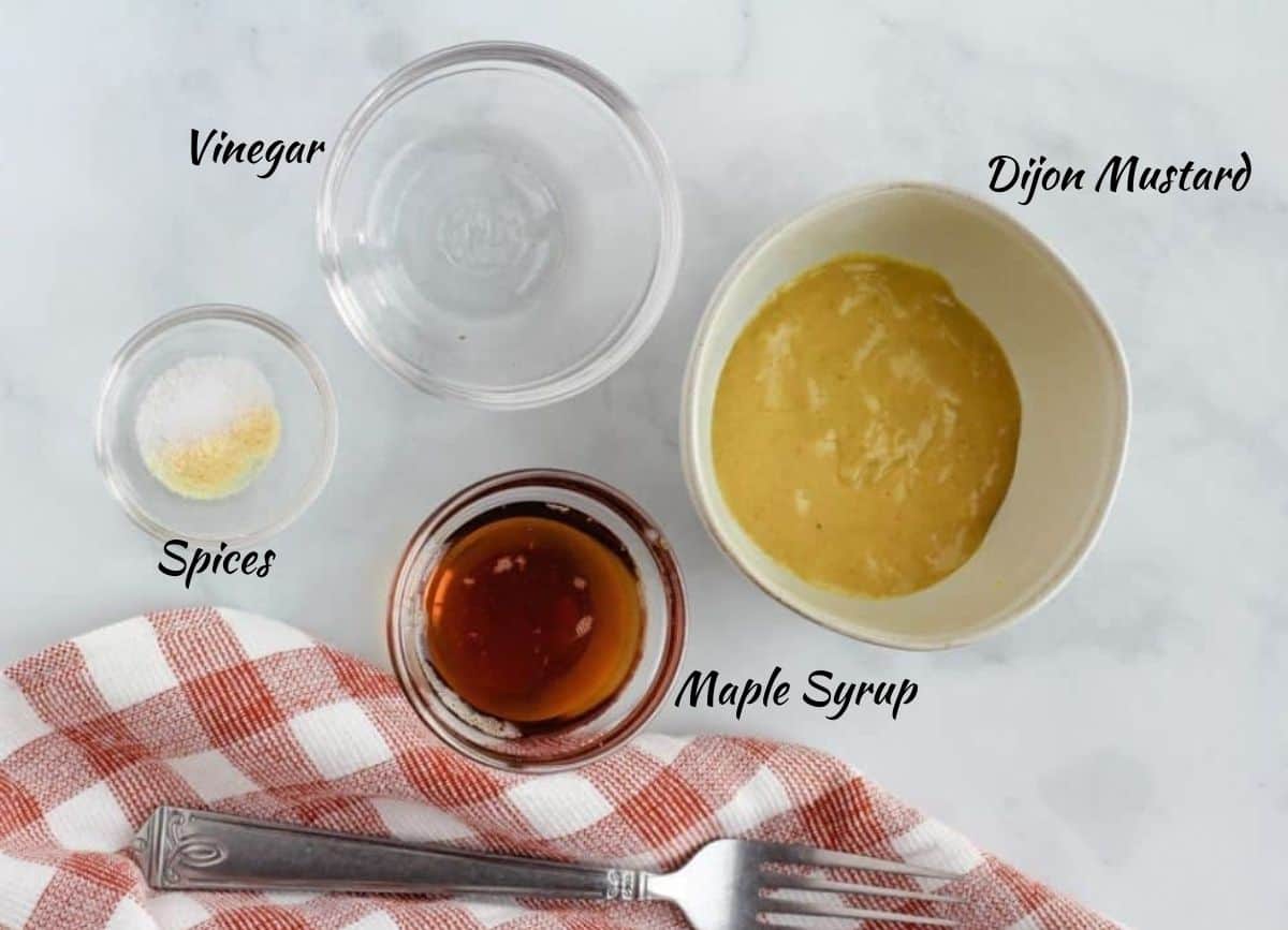 Ingredients needed to make homemade vegan honey mustard in containers. 