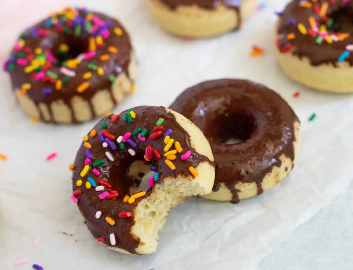 Eggless donuts recipe with chocolate icing. 