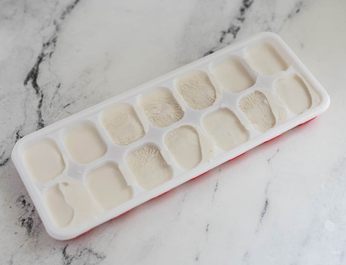 Frozen coconut milk in ice tray.