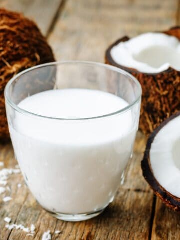 Glass of coconut milk.