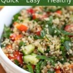 Close up of quinoa and vegetable salad.