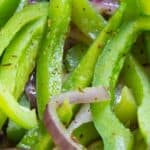 Close up of chipotle fajita veggies.