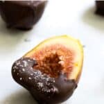 Close up of chocolate covered fig.