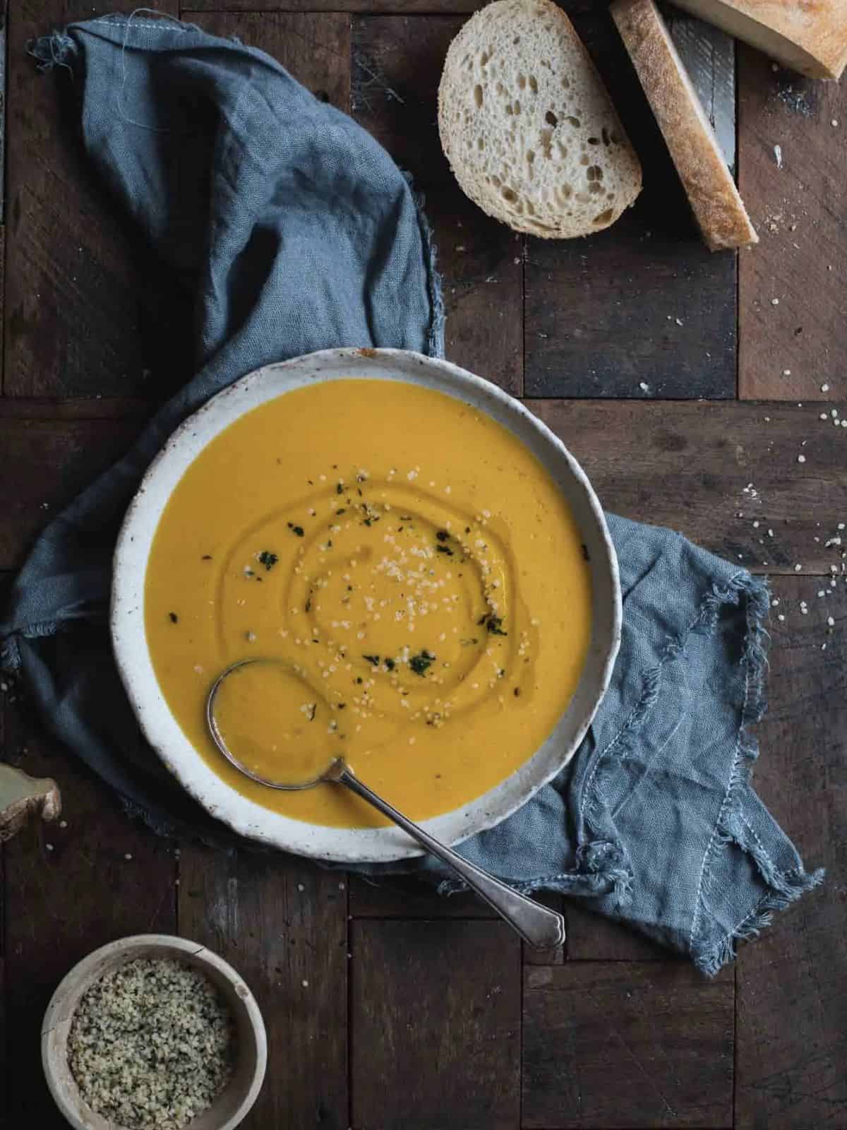 Pumpkin and lentil soup.
