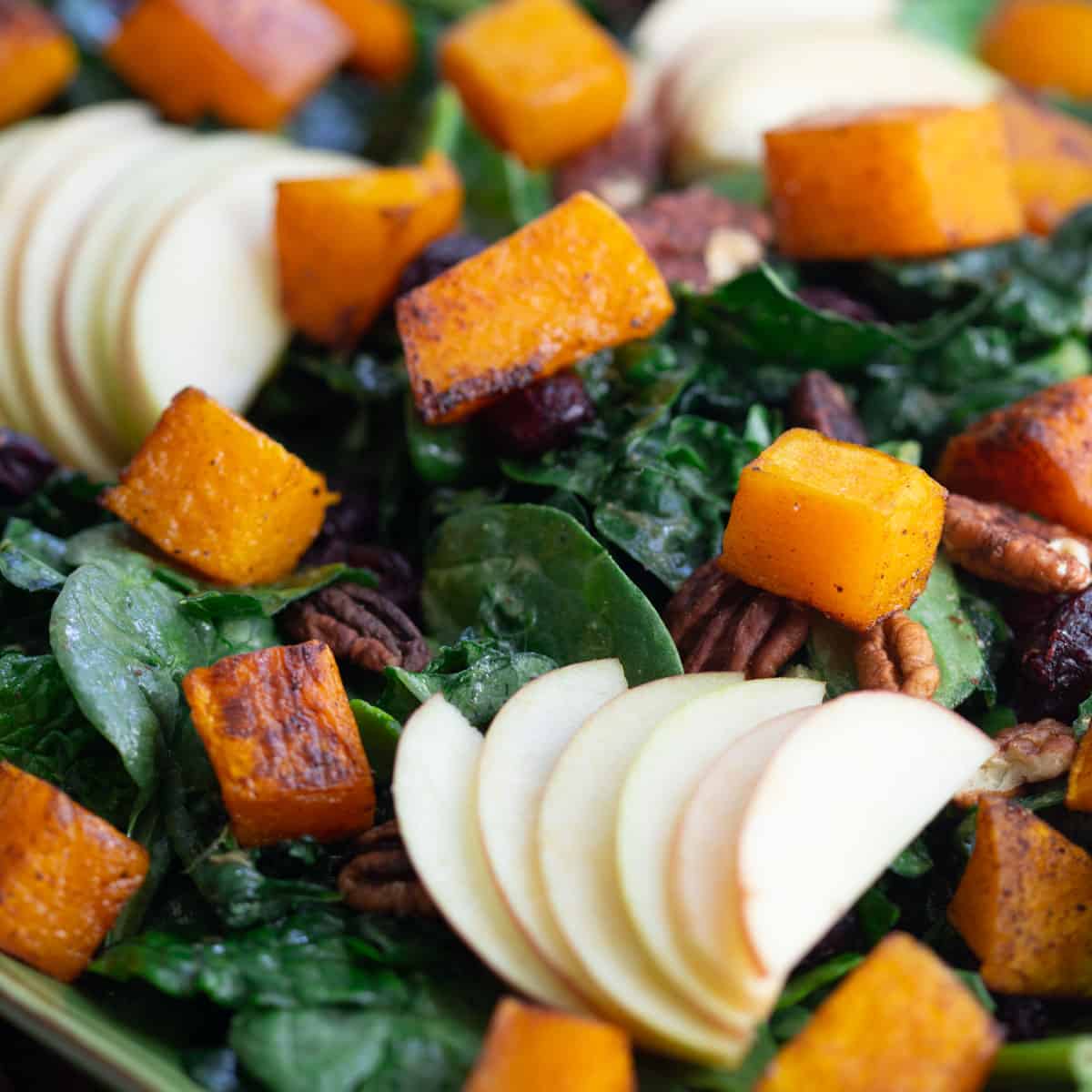 Fall kale salad with apples and butternut squash.
