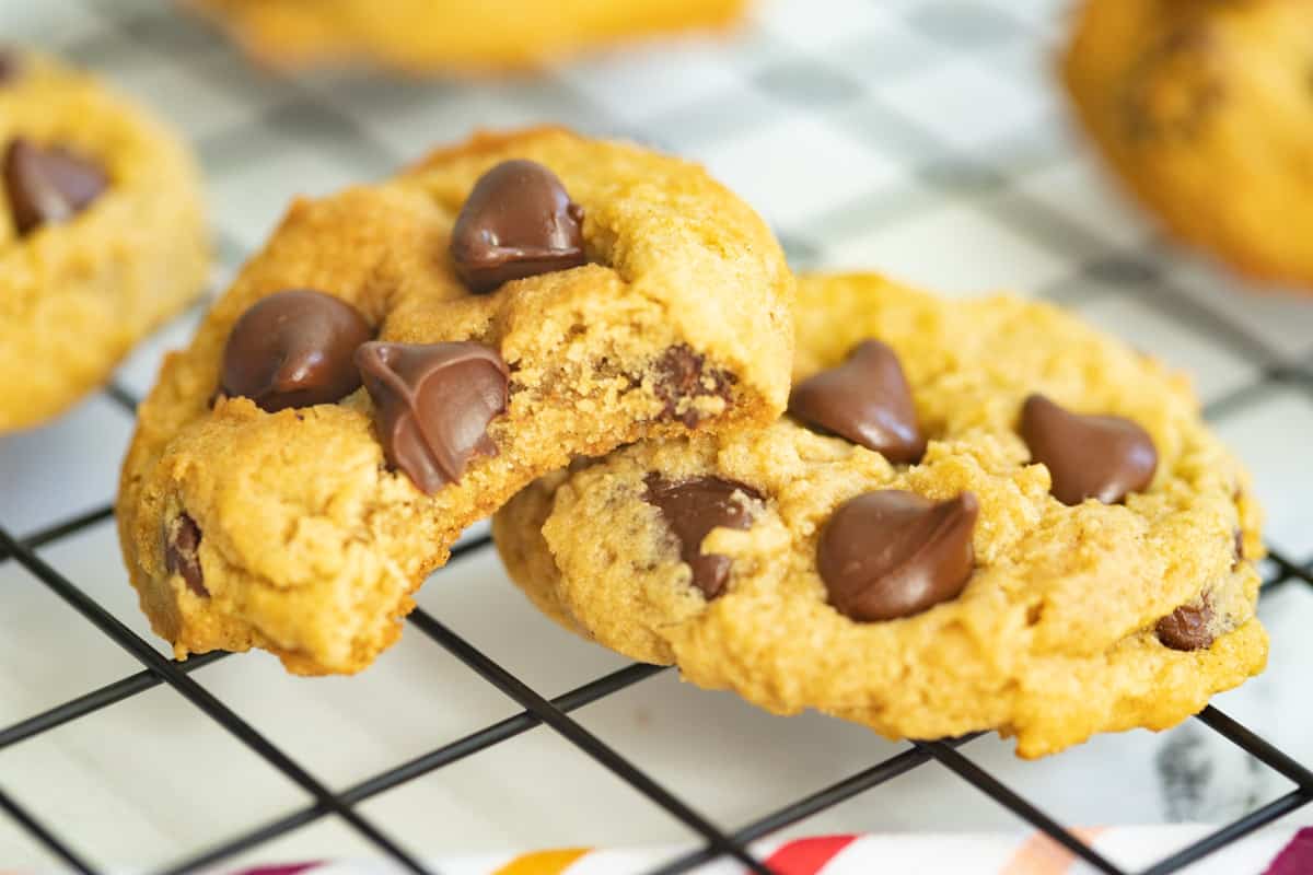 Vegan Pumpkin Chocolate chip cookies close-up.
