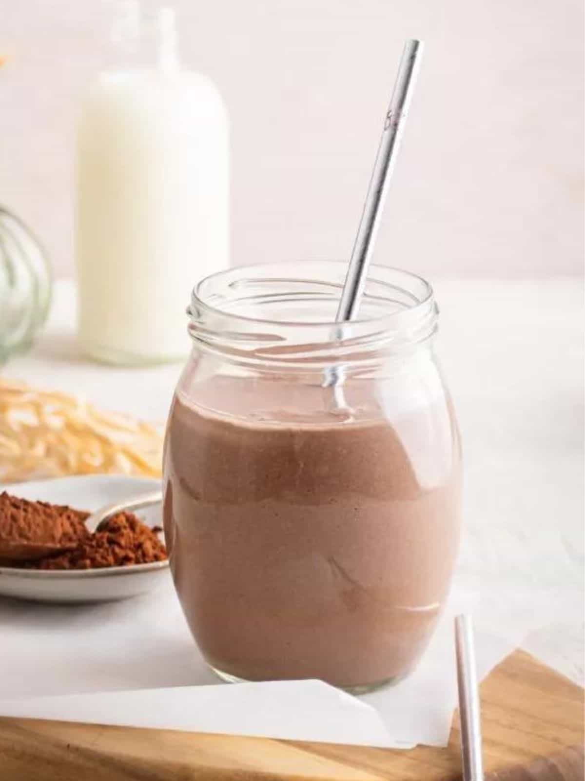 Vegan chocolate shake in jar. 
