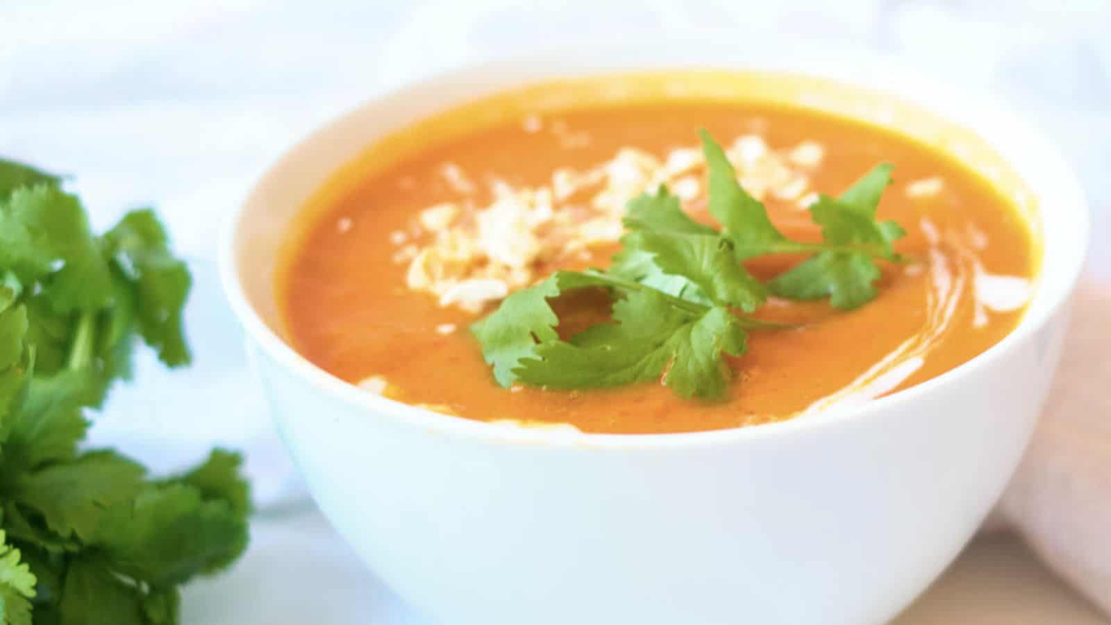 Bowl or red pepper soup.
