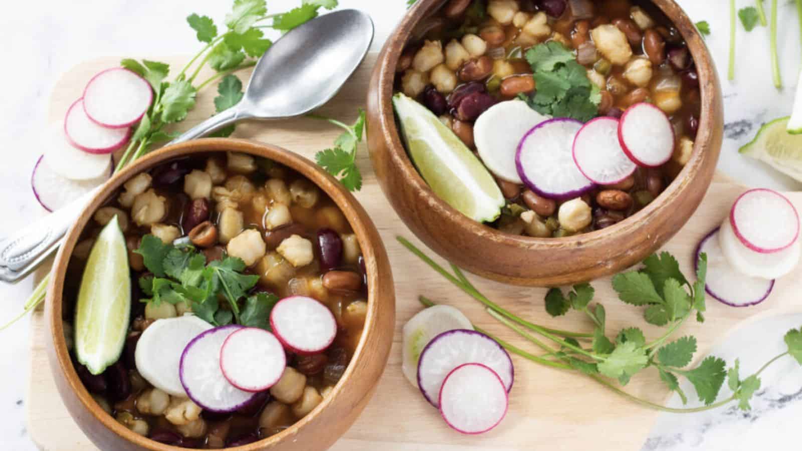 Two bowls of pozole.
