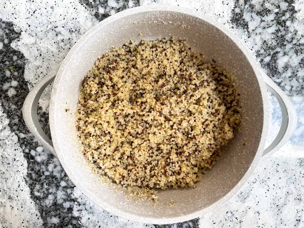 Pot filled with quinoa.
