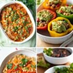 Plant-Based meal plan app: collage of vegan dinner recipes.