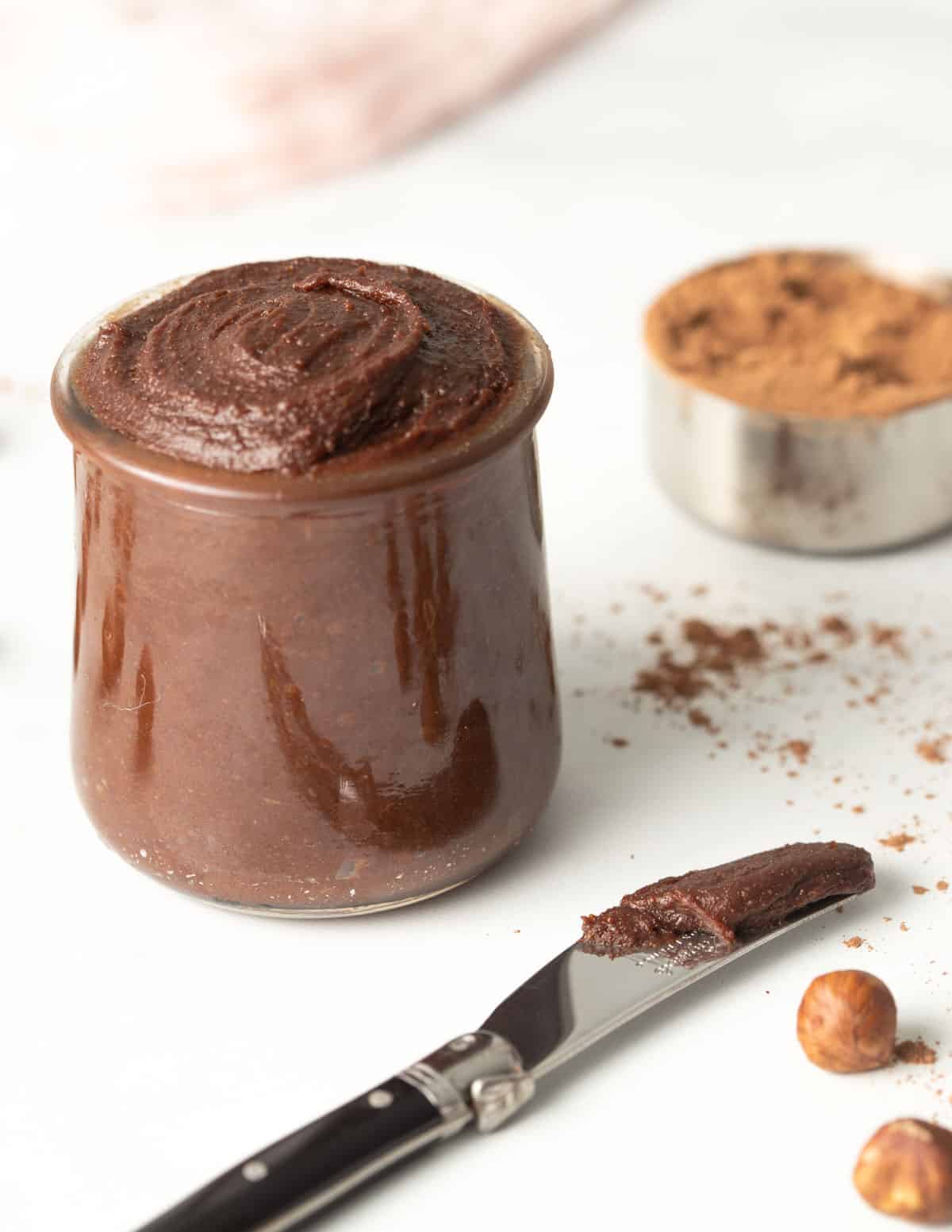 Homemade nutella spread in jar.
