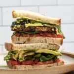 Vegan BLT sandwich stacked.