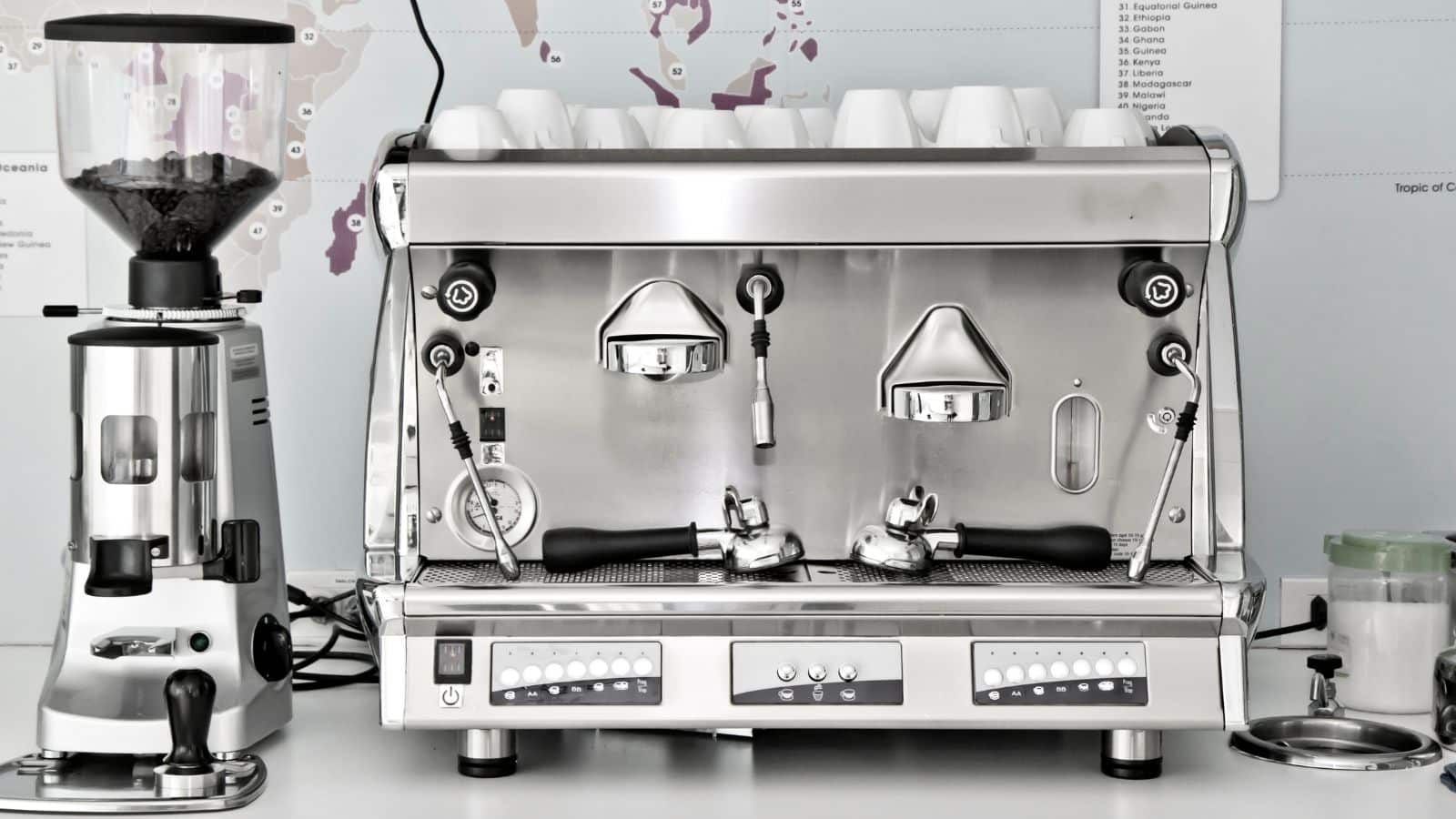 Espresso machine and coffee grinder.
