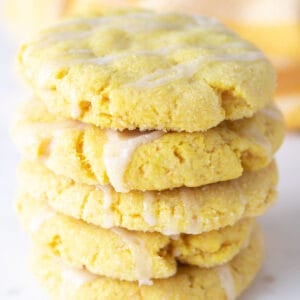 Stack of vegan lemon cookies.