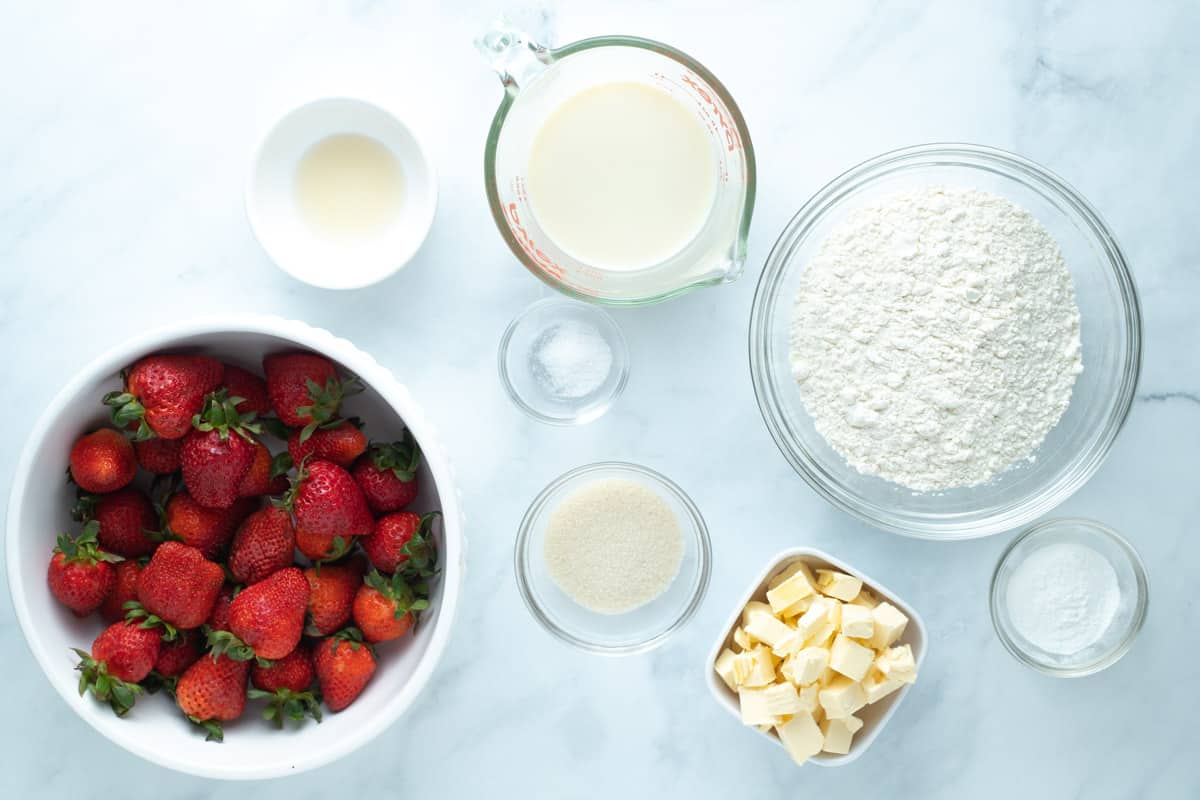 Strawberry shortcake ingredients.