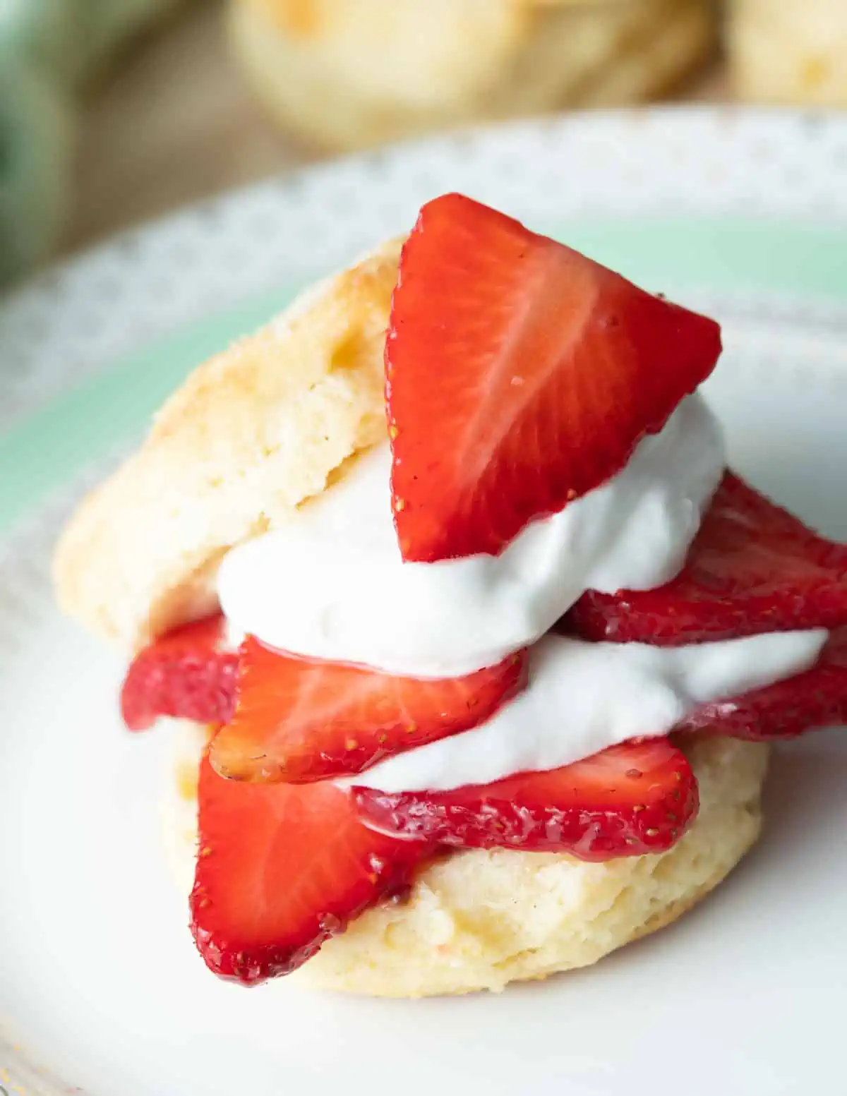 Vegan strawberry shortcake on plate.
