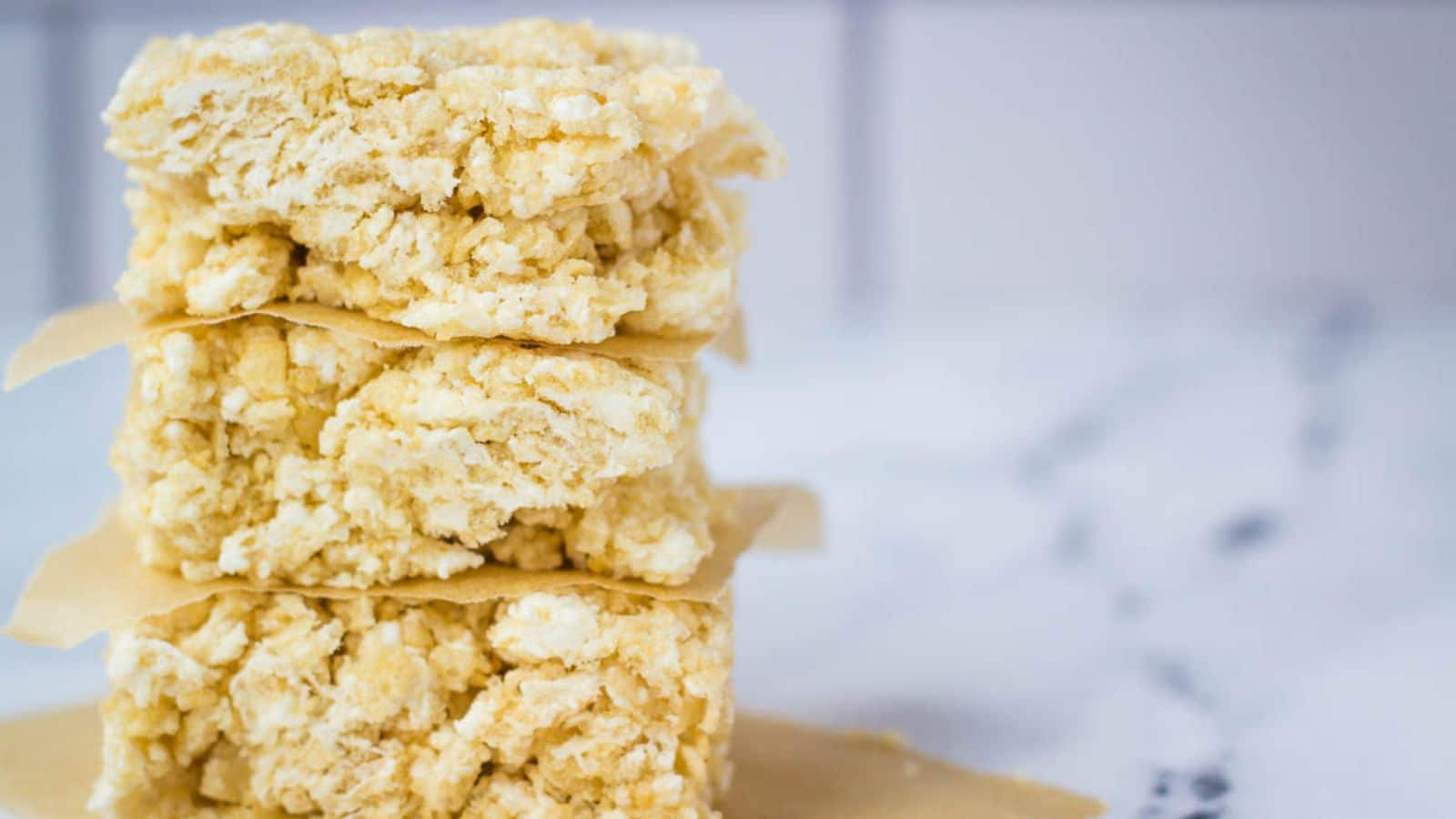 Rice krispie treats stacked on top of one another.